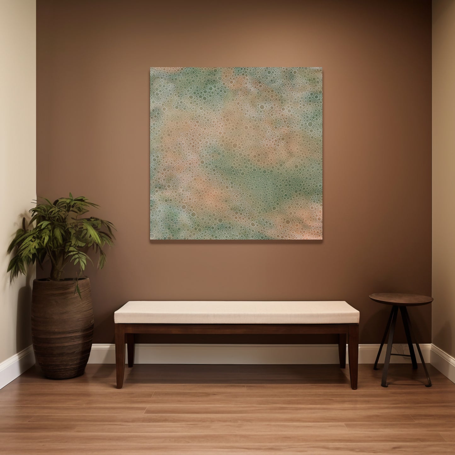 Mocha Mousse interior with artwork