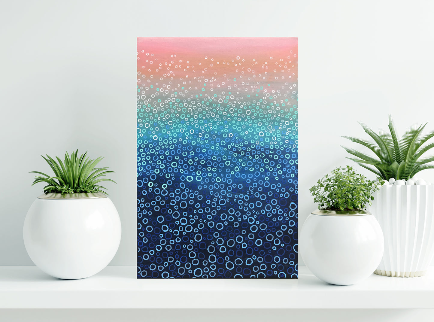 Beach Bubbles II – Coastal Abstract Painting in Blue, Turquoise & Pink
