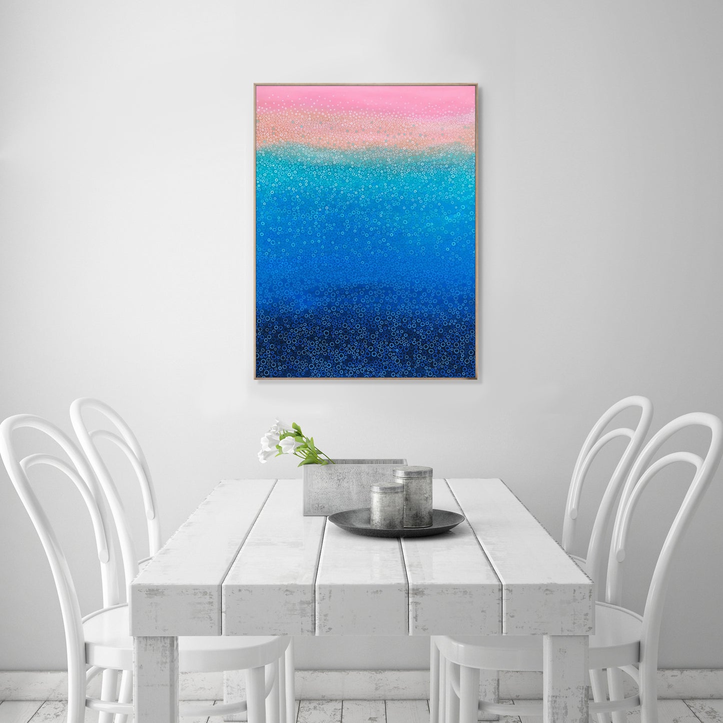 Beach Bubbles IV - Vibrant Coastal Abstract Art in Blue, Pink & Turquoise