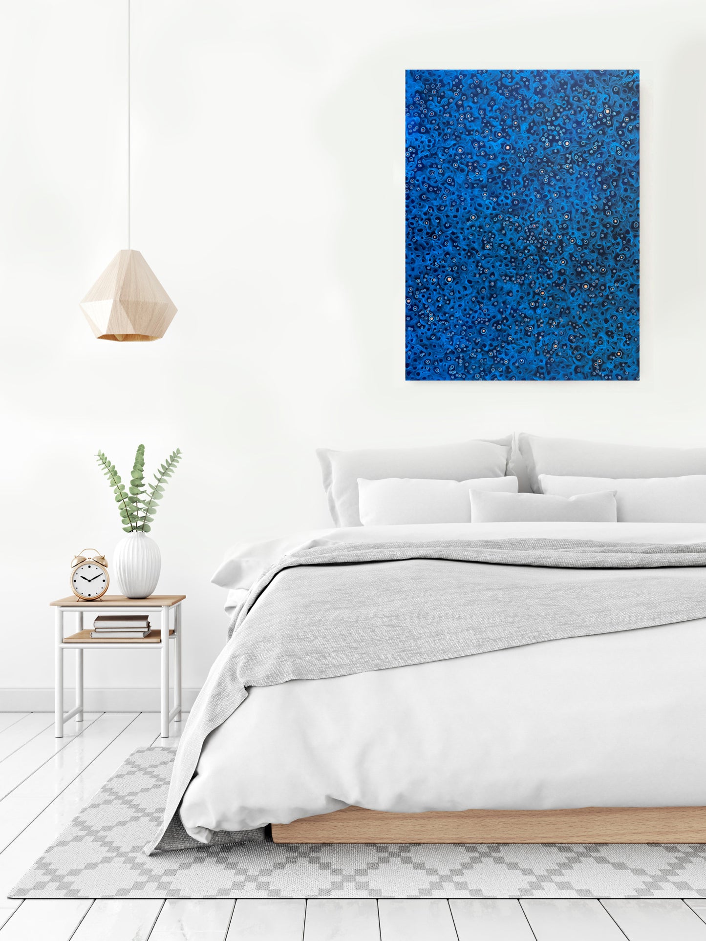‘Infinite Abyss – Original Abstract Ocean-Inspired Painting in Deep Blue & Coral Accents