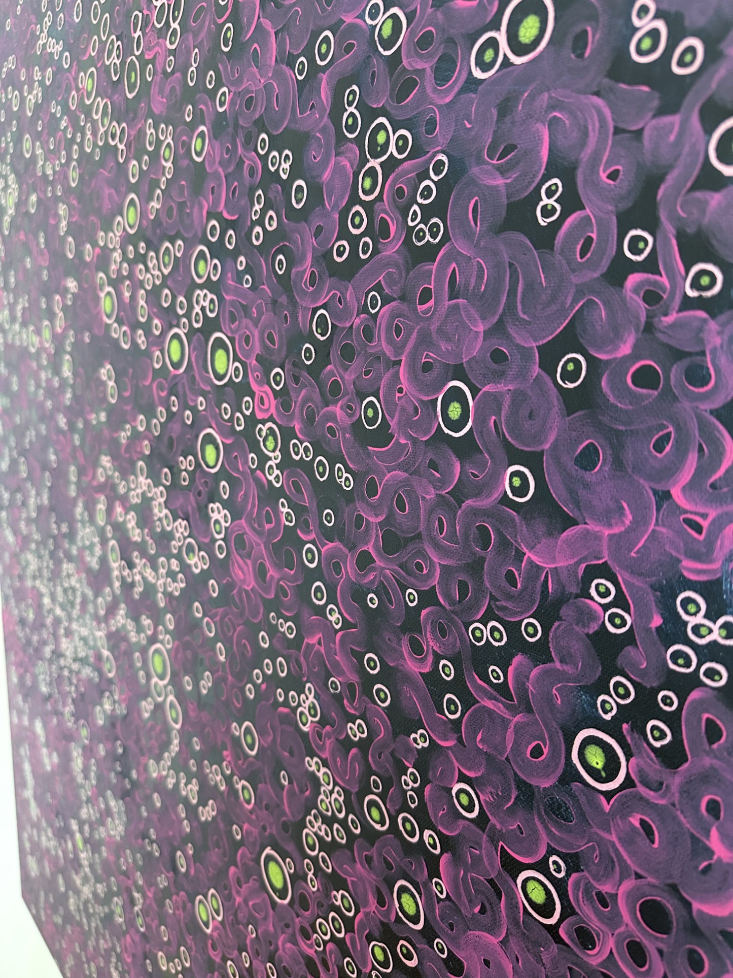 Infinite Space – Original Abstract Painting | Plum & Pink Circular Patterns on Deep Blue