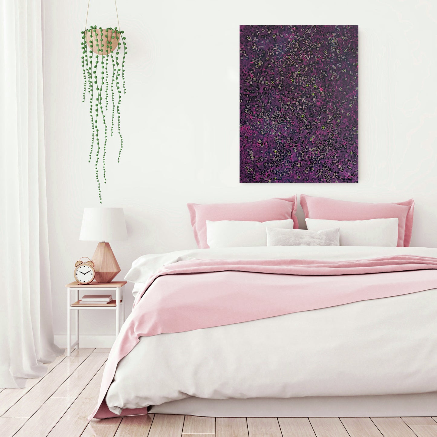 Infinite Space – Original Abstract Painting | Plum & Pink Circular Patterns on Deep Blue