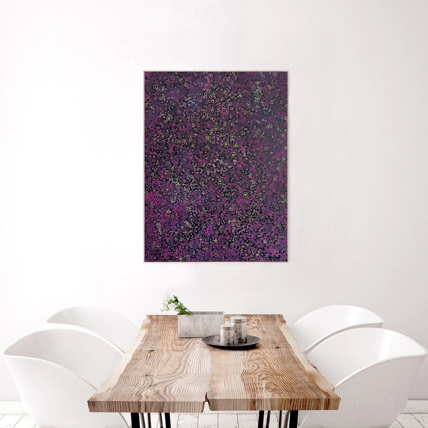 Infinite Space – Original Abstract Painting | Plum & Pink Circular Patterns on Deep Blue