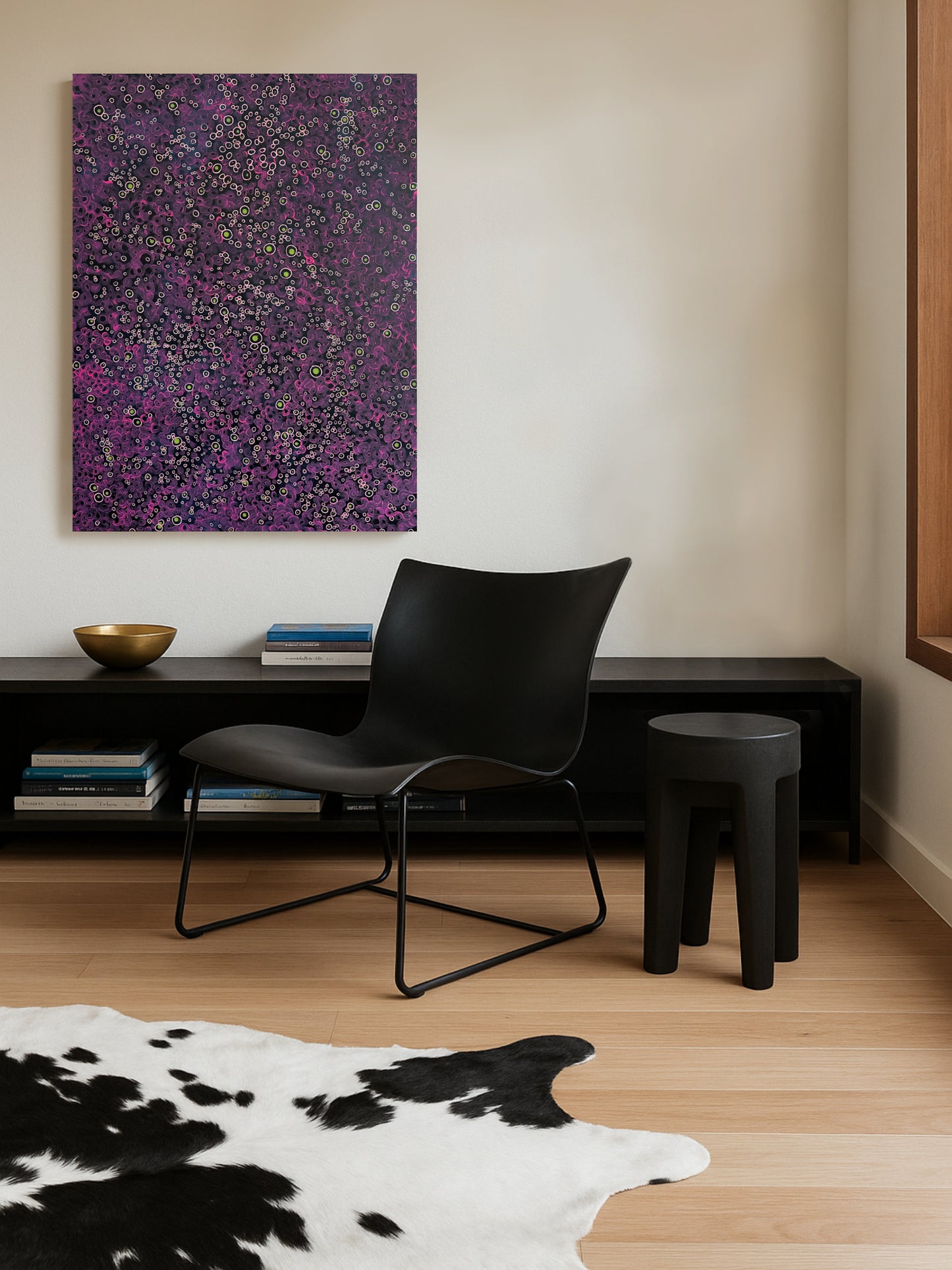 Infinite Space – Original Abstract Painting | Plum & Pink Circular Patterns on Deep Blue