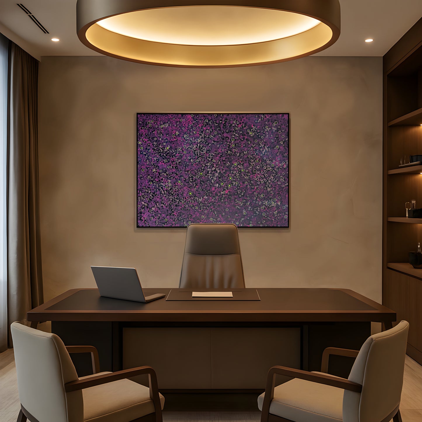 Infinite Space – Original Abstract Painting | Plum & Pink Circular Patterns on Deep Blue