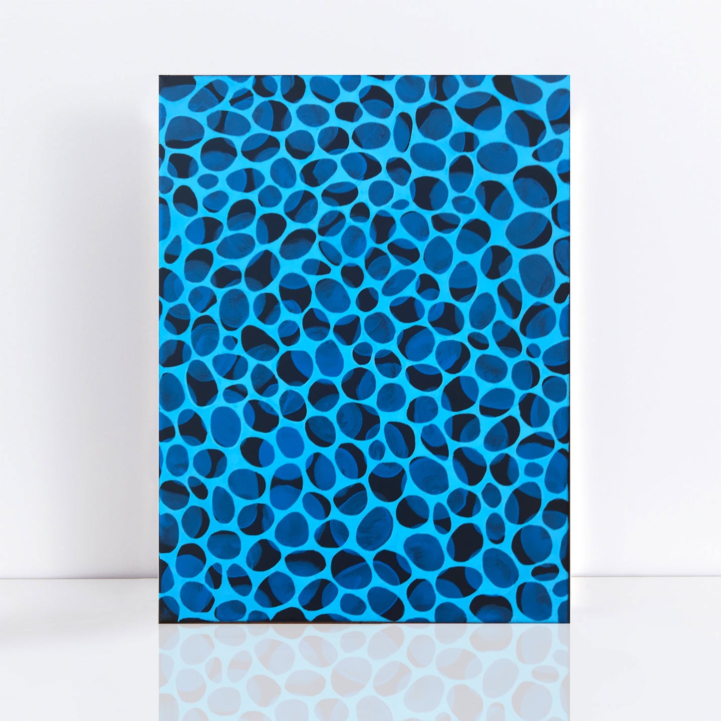 bold blue little abstract painting is inspired by the shapes and patterns of rocks and water