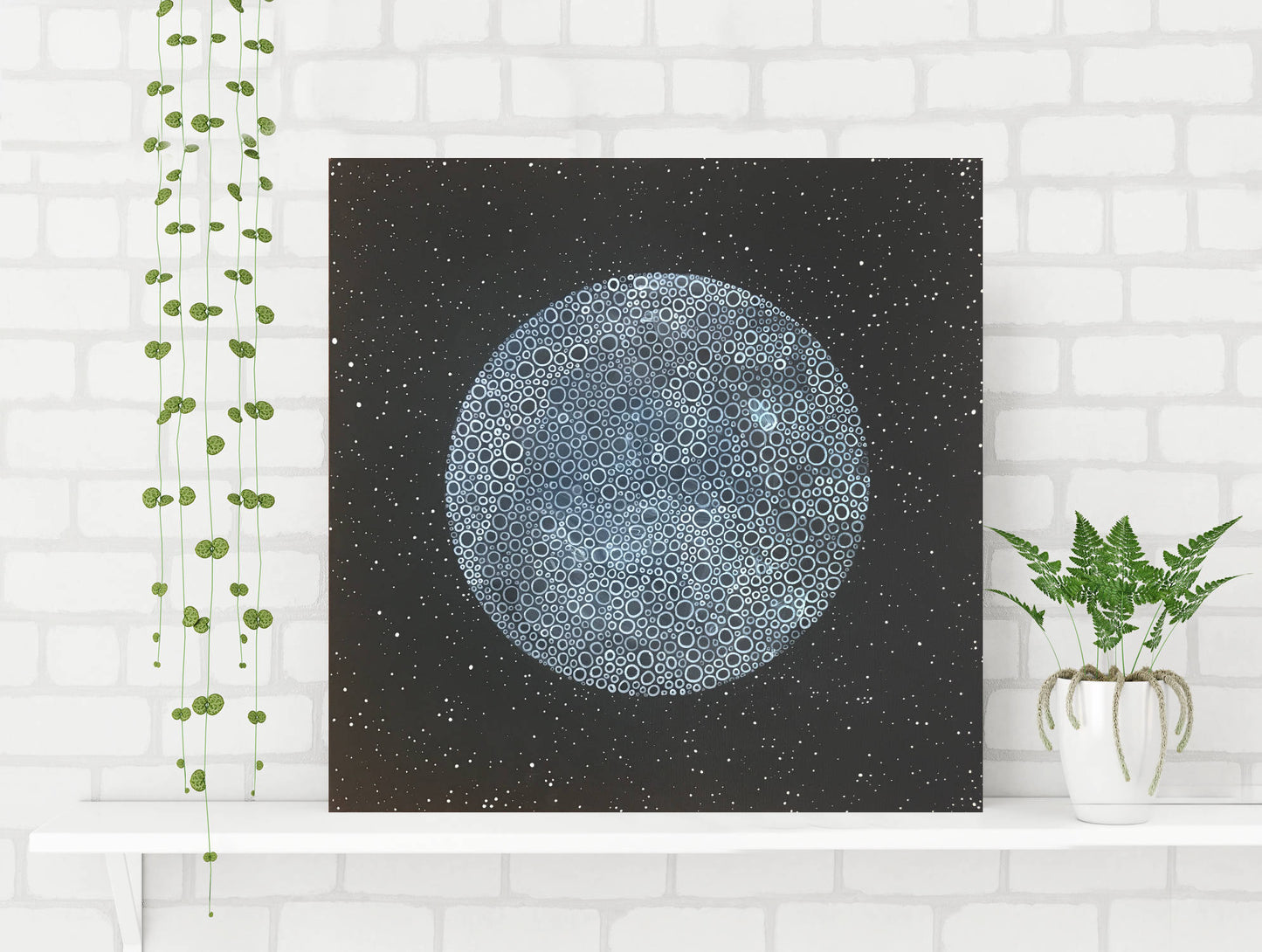 New Moon – Celestial Black and White Abstract Painting