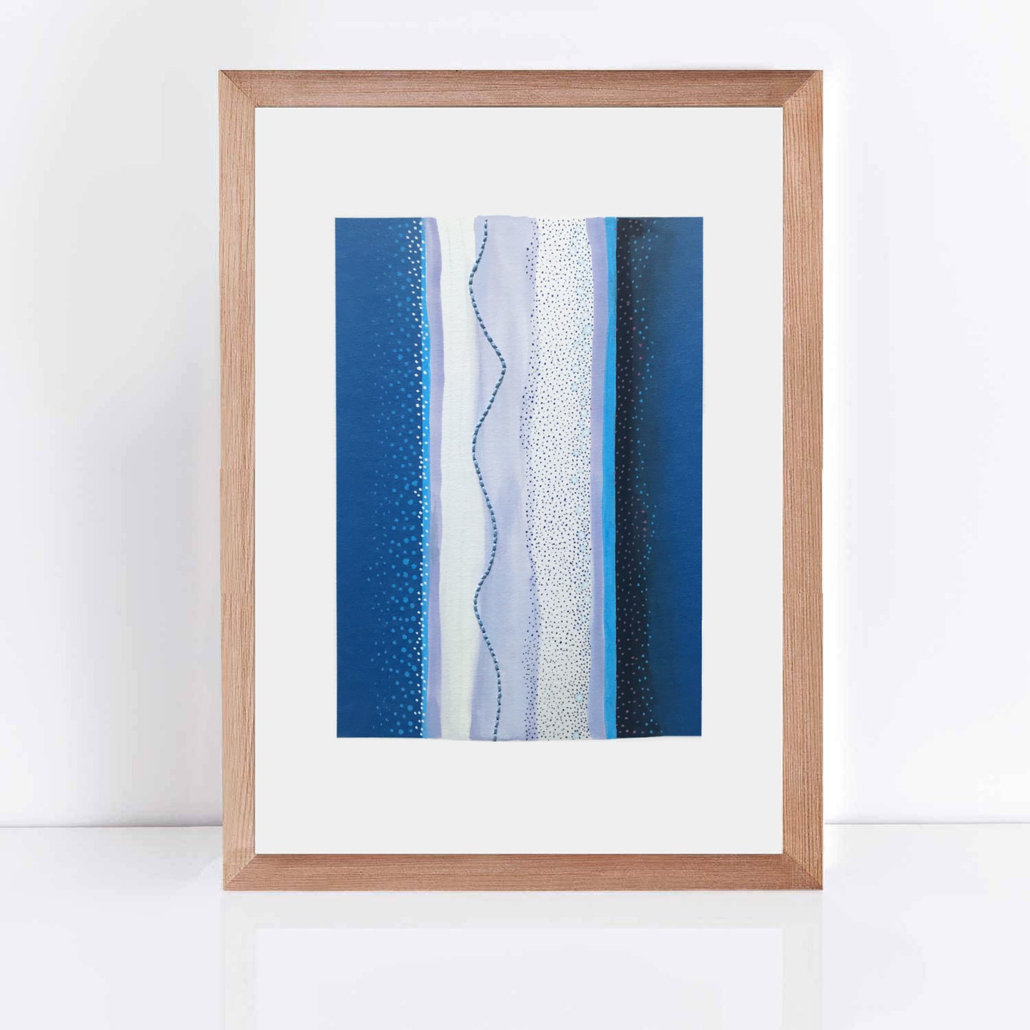 abstract artwork on paper features an aerial view of a river with embroidery