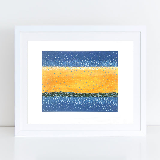 blue and yellow abstract painting on paper