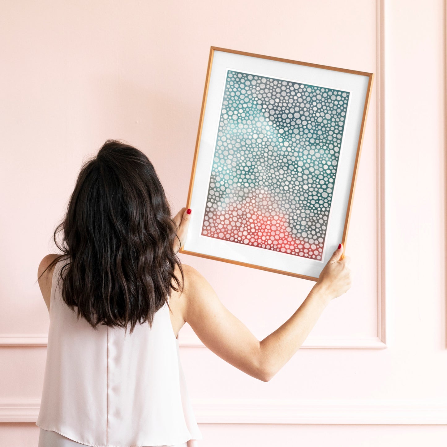 Sea Foam Study Abstract Dot Painting on Paper in Multicolour