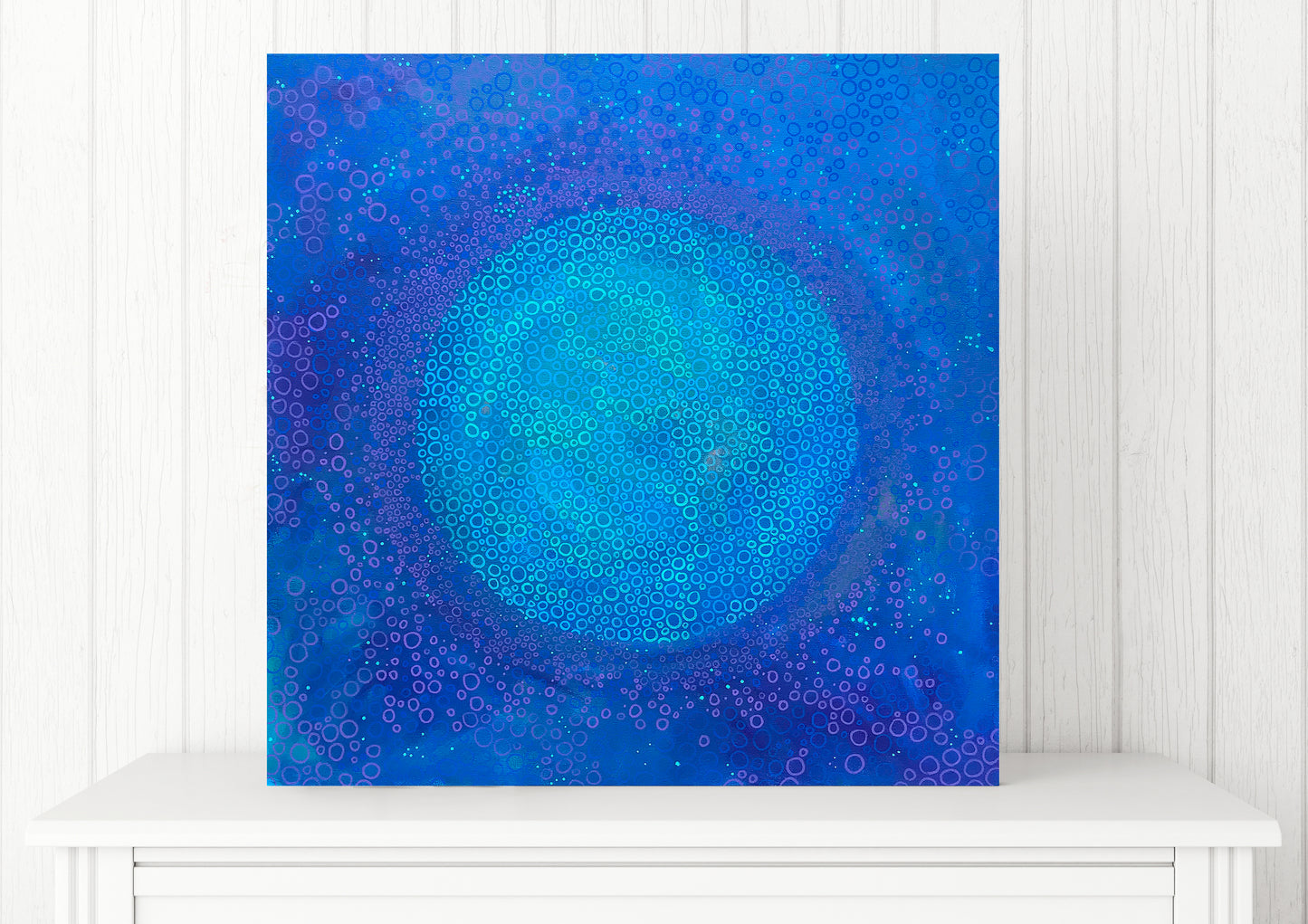 Summer Moon – Vibrant Blue Abstract Circle Painting