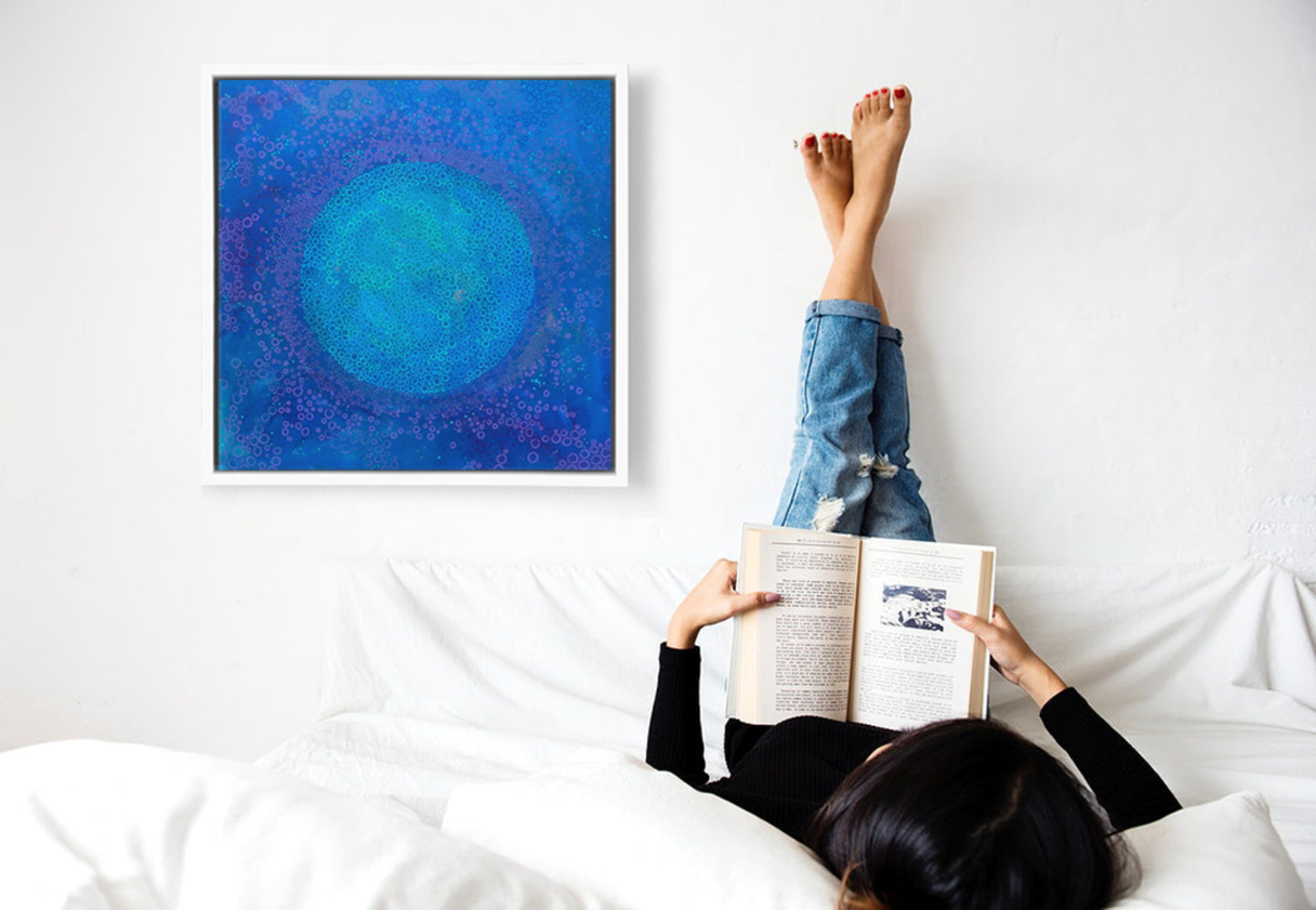 Summer Moon – Vibrant Blue Abstract Circle Painting