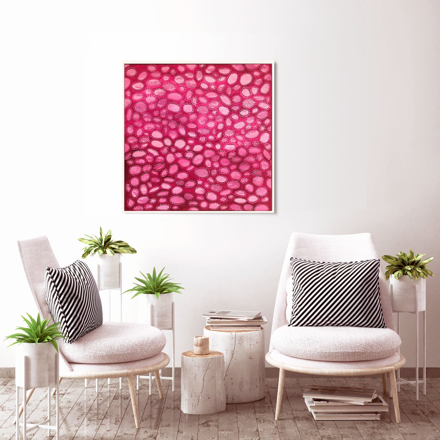 ‘Summer Rock Pool’ – Vibrant Abstract Coastal Painting by Jennifer Bell | Pink & Magenta Rock Pool Inspired Design