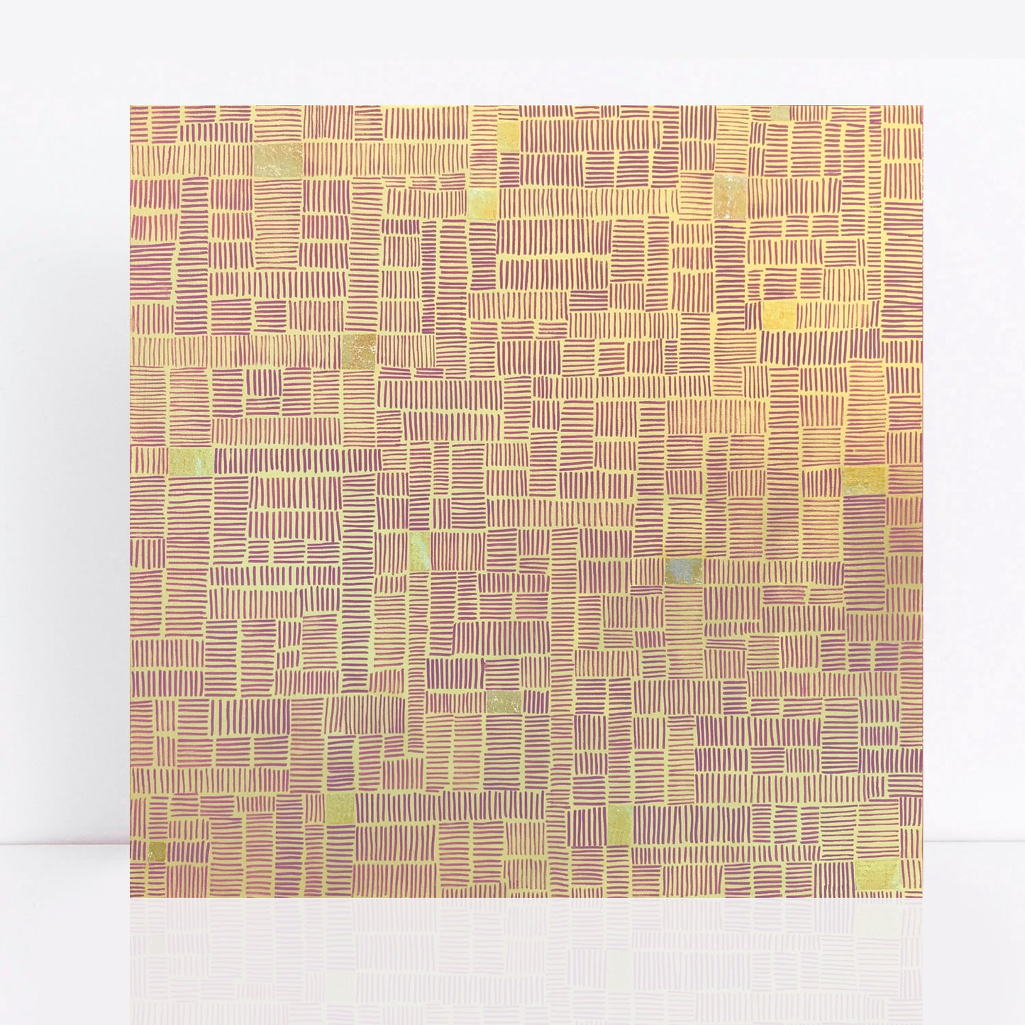 Gold abstract painting with the meditative repetition of a simple line