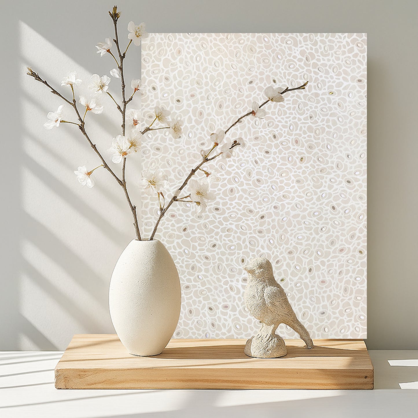 Variegated no20 – Japandi-Inspired Organic Mixed Media Artwork on Wood