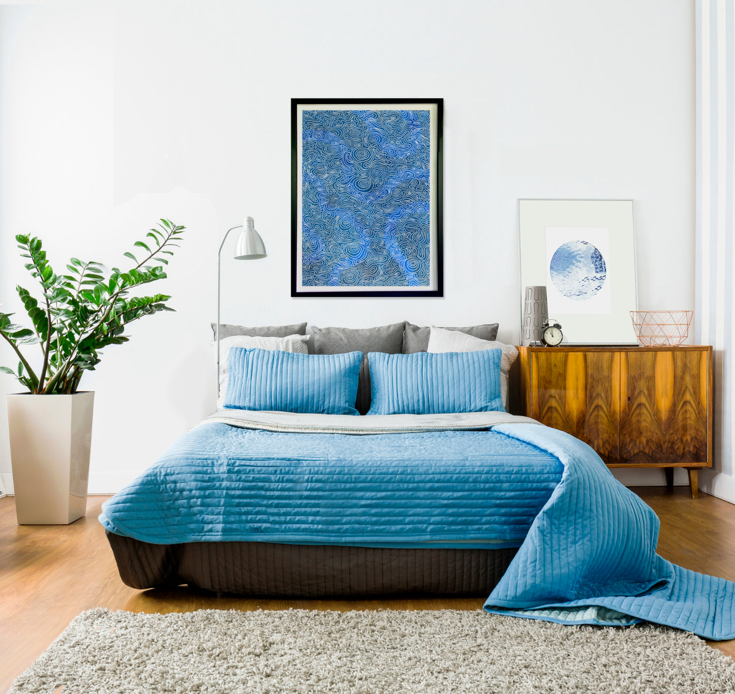 Water Ripples Study I – Abstract Blue Linework Inspired by Flowing Water