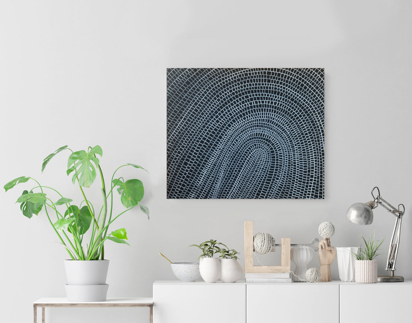 The Woven Basket IV – Monochrome Abstract Basket-Inspired Painting