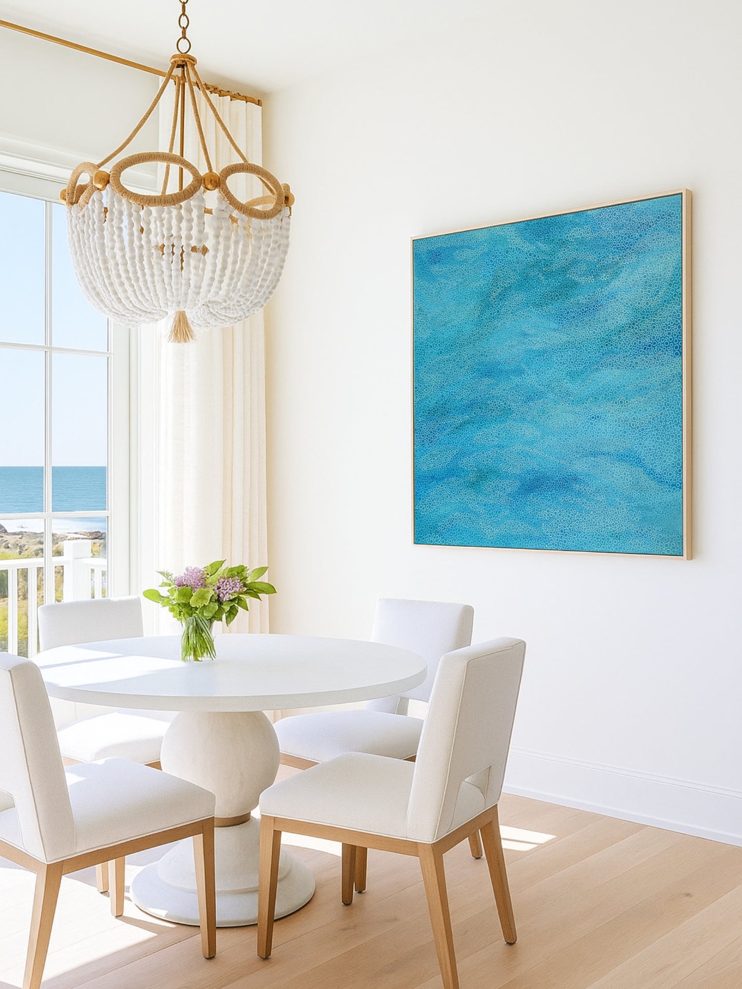Salt Air – Large Square Coastal Abstract Painting in Aqua and Blue