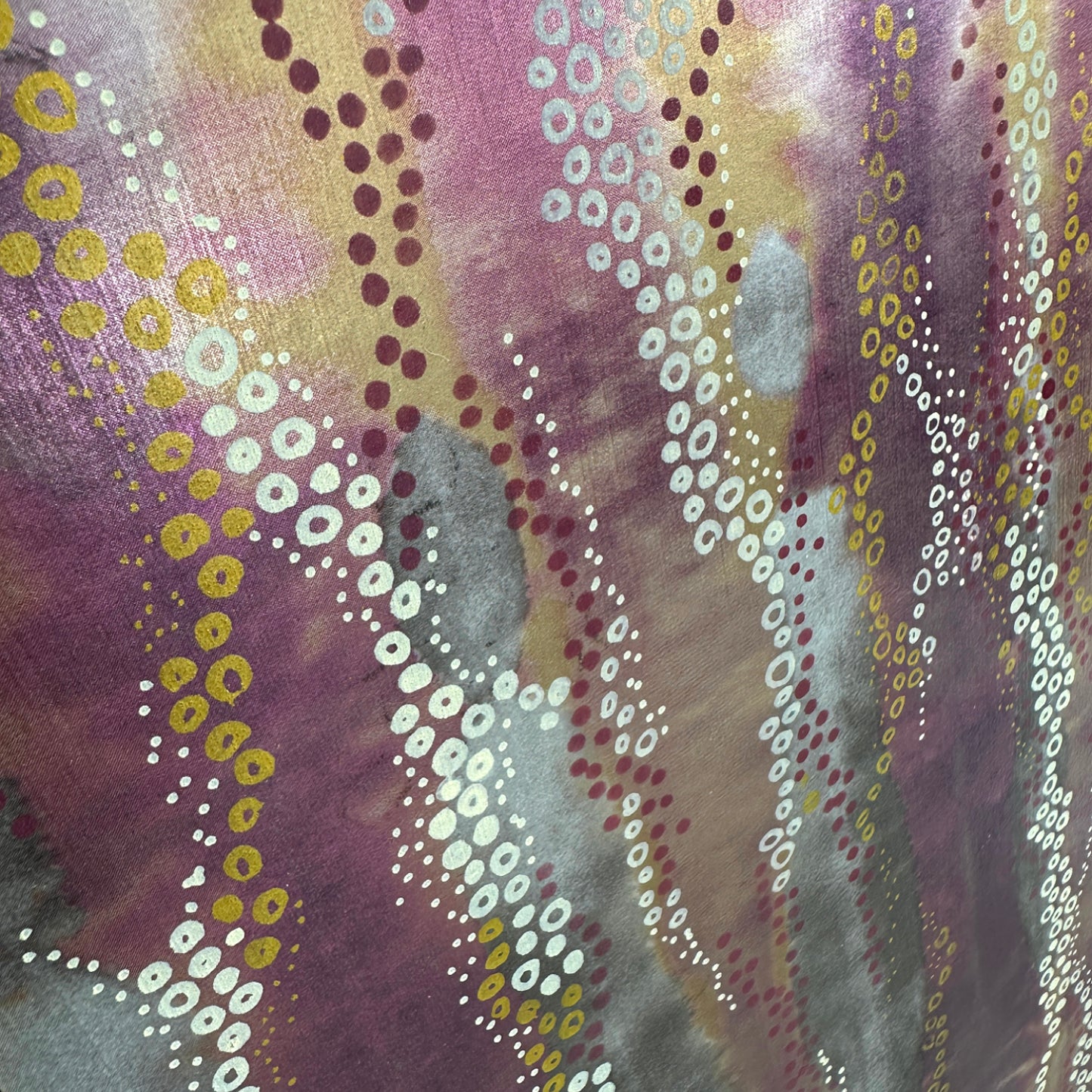 Shibori Shimmer – Plum - small Mixed Media Abstract in Plum, Gold & Cream