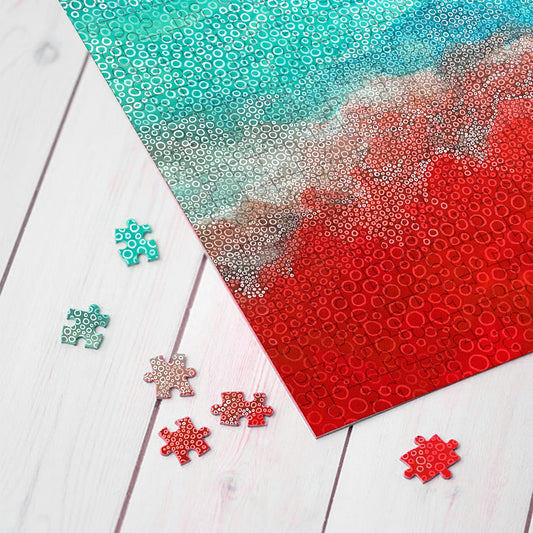turquoises and red abstract art jigsaw puzzle