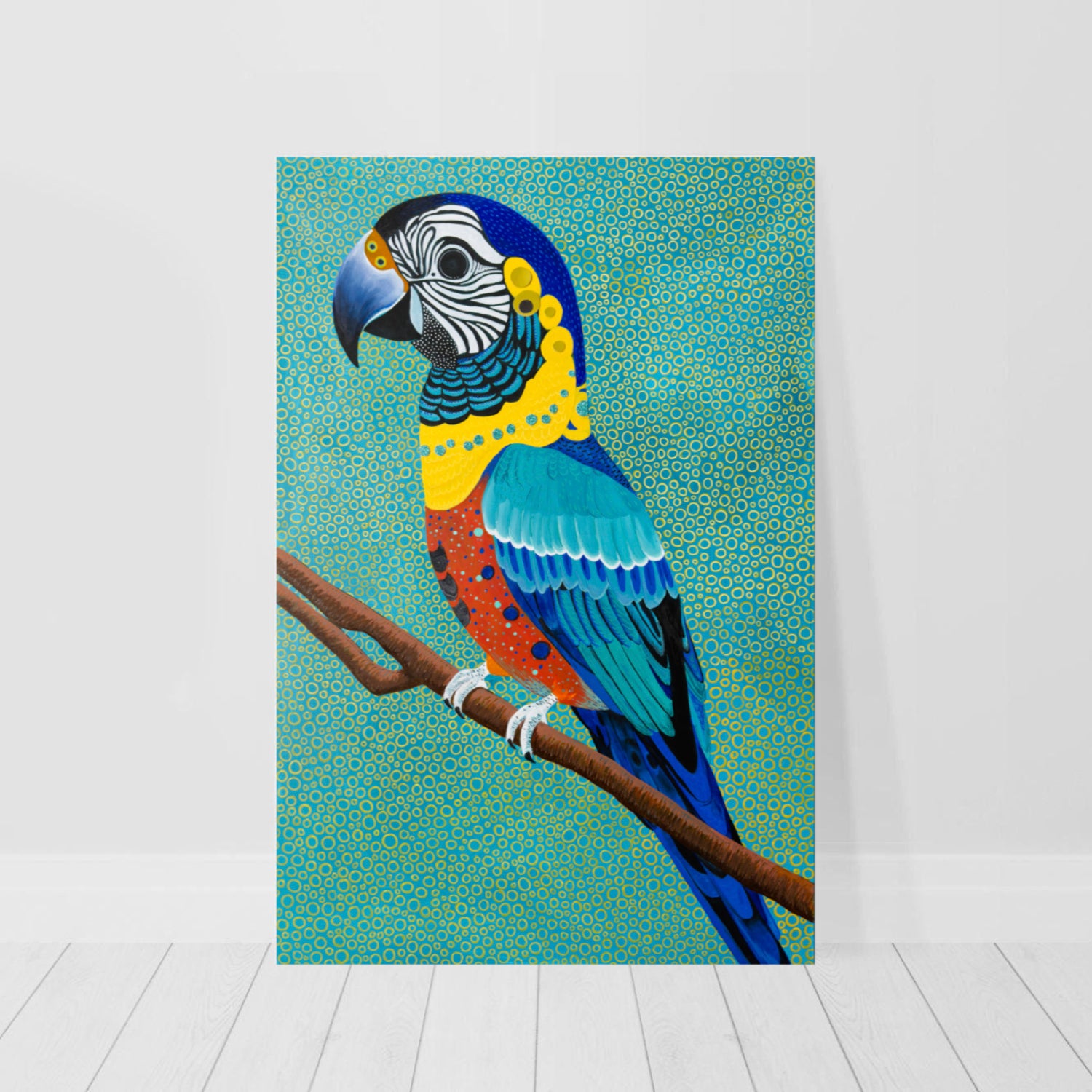 vibrant bird print of a macaw parrot