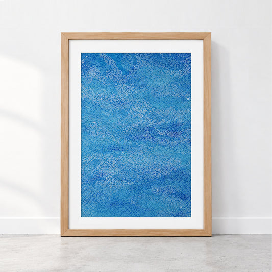 Quiet Sea limited edition blue abstract art print with intricate circular patterns inspired by ocean movement