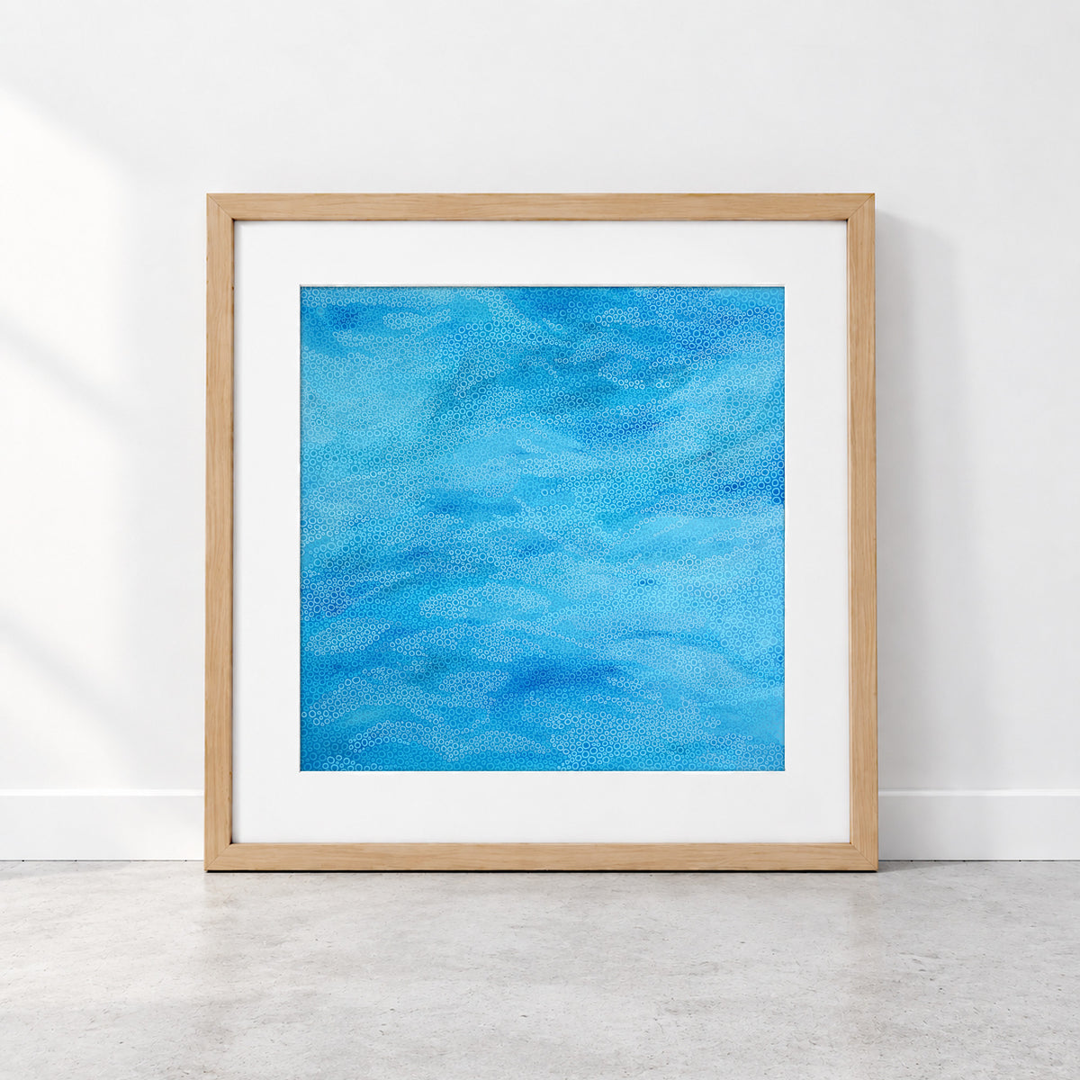 Salt Air limited edition abstract coastal art print in soft aqua and blue with intricate hand-drawn circular patterns