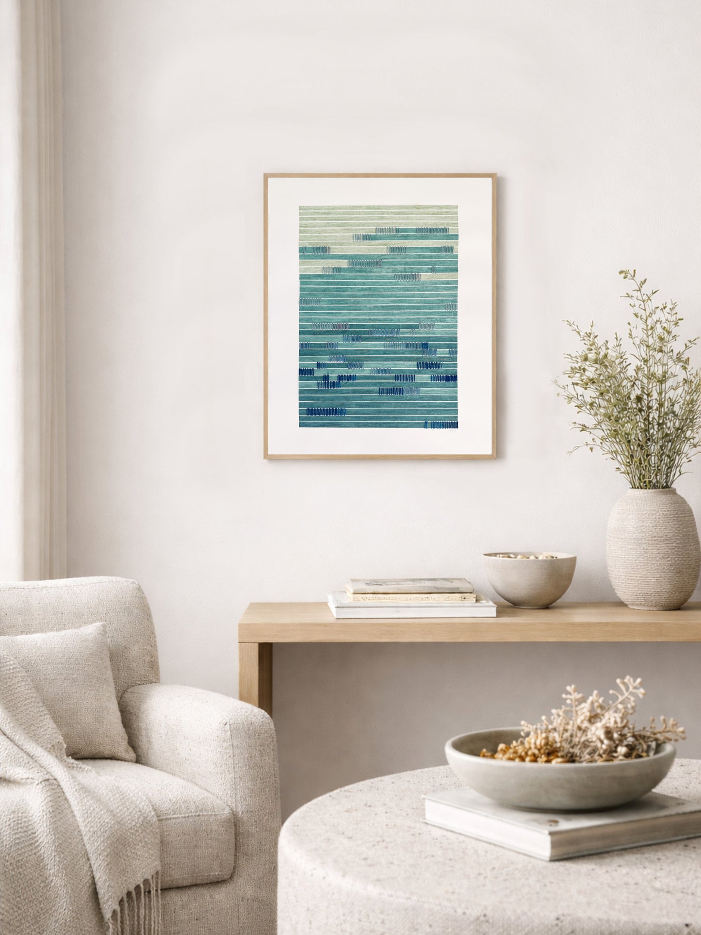 modern coastal wall decor in minimalist interior