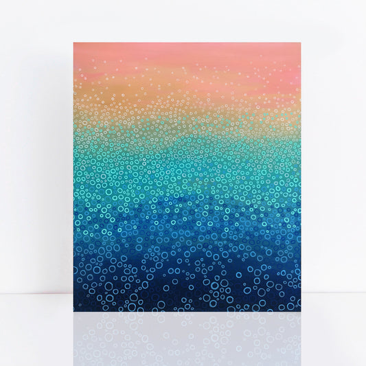 colourful beach abstract painting in pink, blue and turquoise