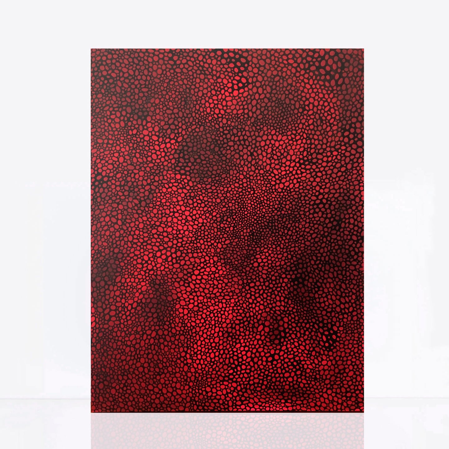 bold red abstract painting with black details