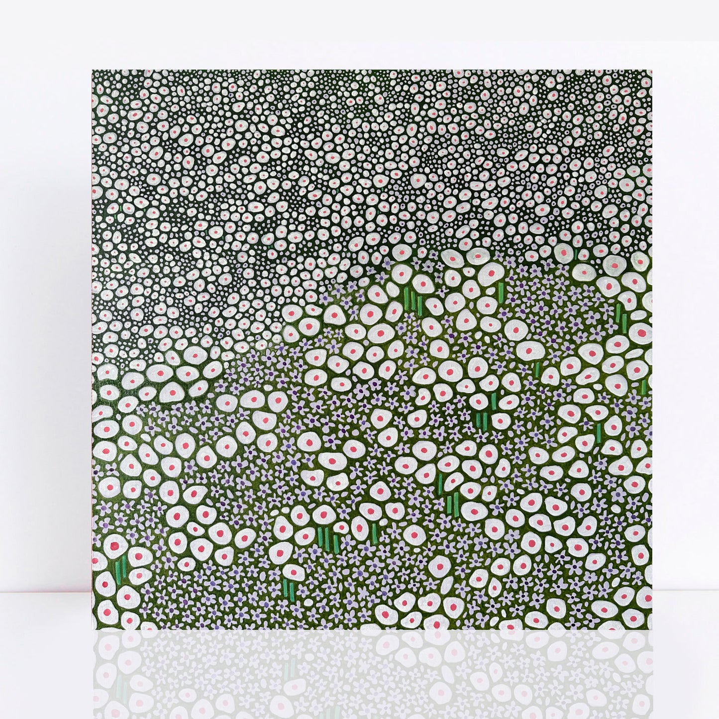pretty abstract floral painting of white and purple blossoms