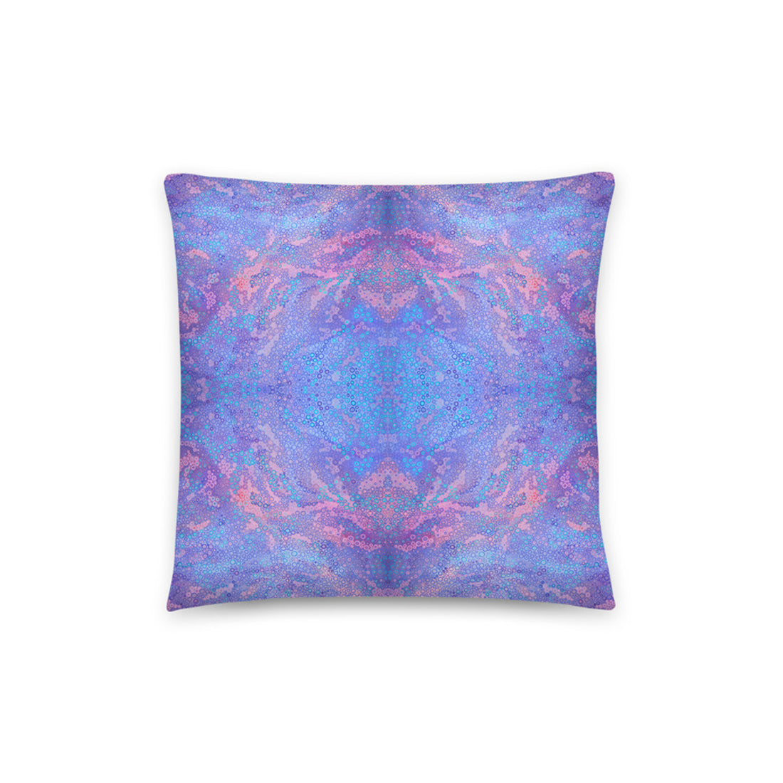  beautiful cushion cover features a kaleidoscopic purple blue artwork