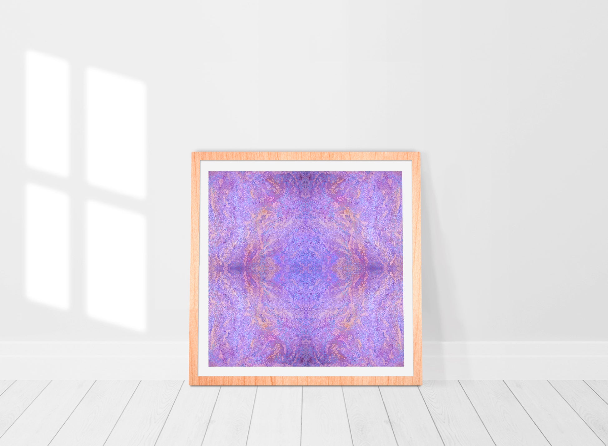 Comprised of hundreds of circles and dots of various sizes this colourful abstract limited edition purple print 
