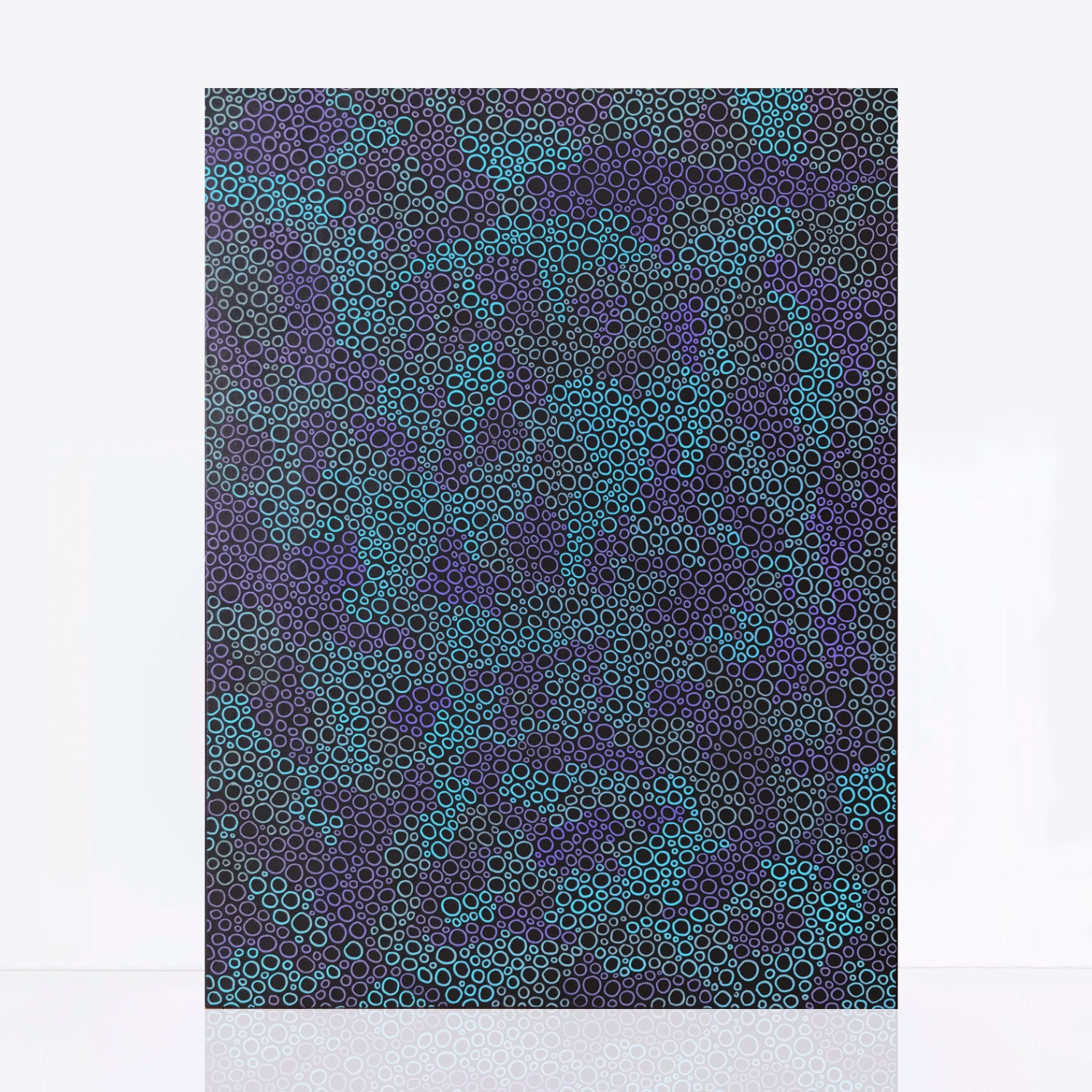  abstract painting with blue and purple detail on black