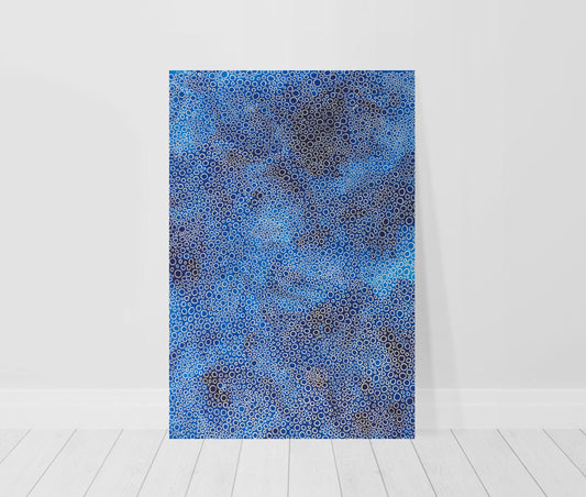 imited edition print blue abstract painting with circles in a room