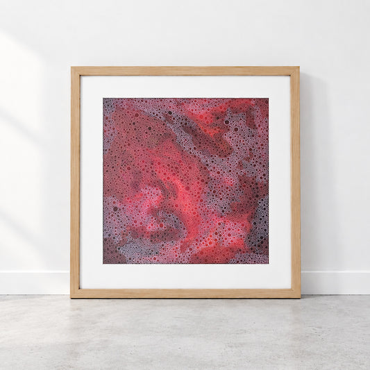 Mulla Mulla Pollen limited edition abstract art print in burgundy, pink and white, inspired by microscopic pollen patterns