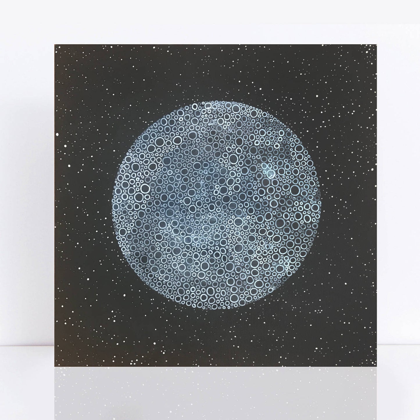  black and white abstract painting of the moon and night sky