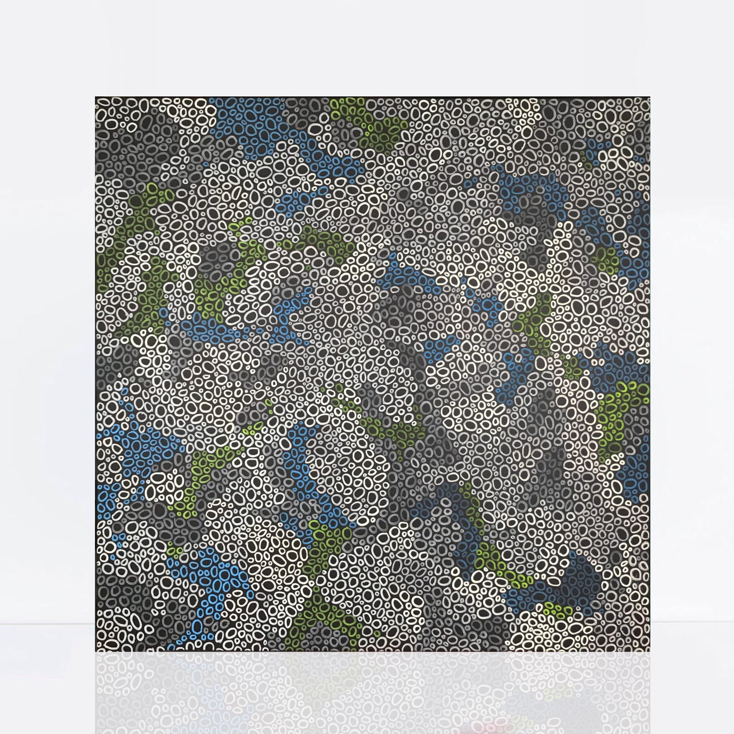 abstract pattern painting in white grey blue and green