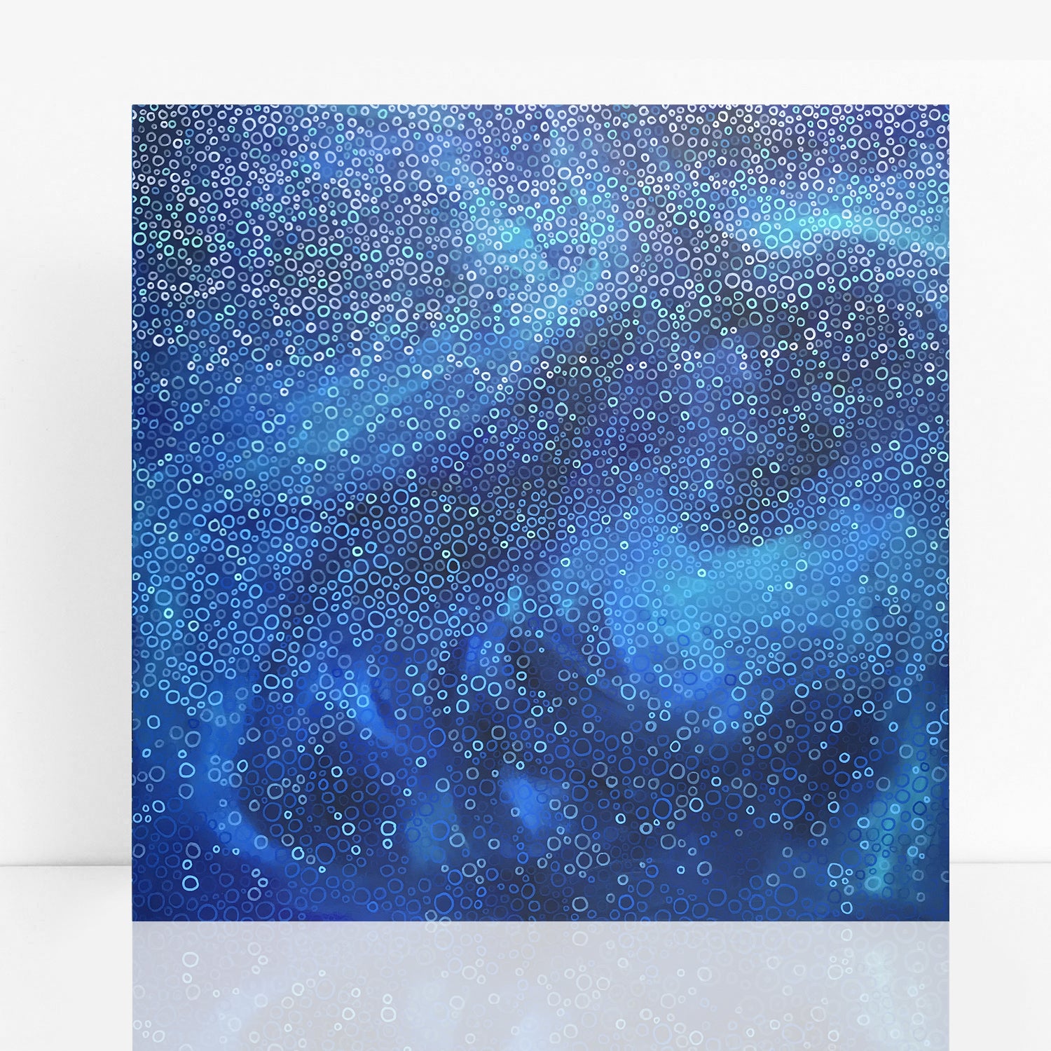 abstract blue artwork swirling paint and circles