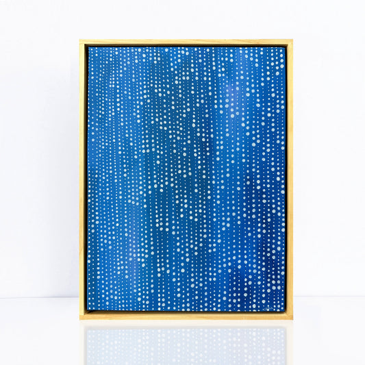 abstract blue framed painting of rain