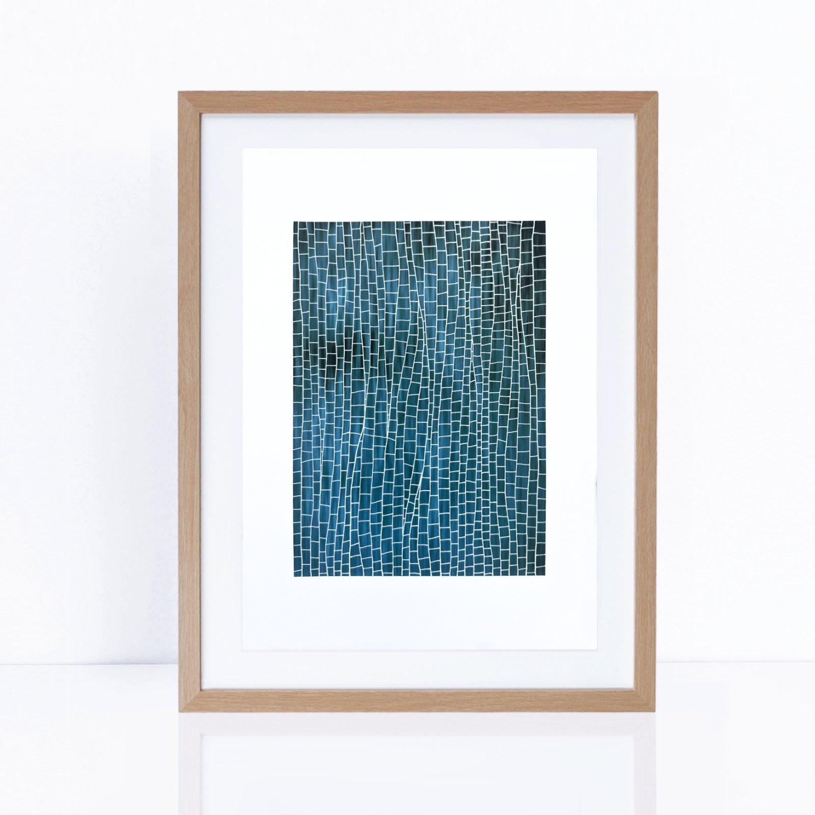dark blue abstract artwork on paper in frame