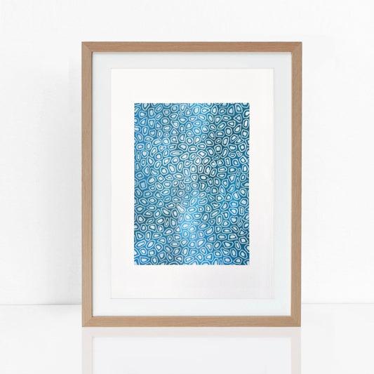 blue pattern artwork in frame