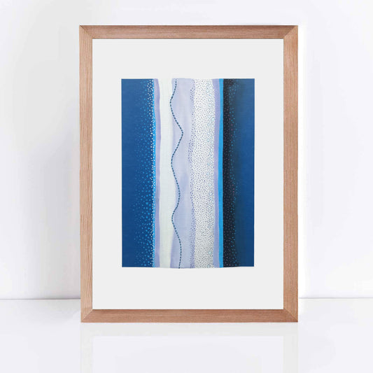 abstract artwork on paper features an aerial view of a river with embroidery