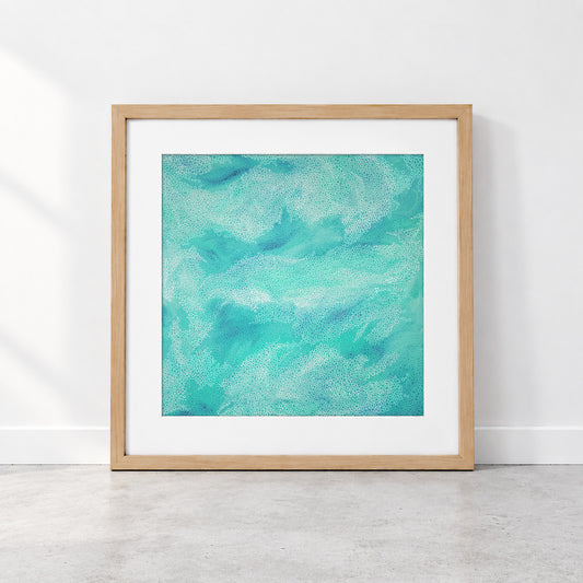 Sea Foam Shift limited edition turquoise abstract art print with intricate circular patterns inspired by water and sea foam