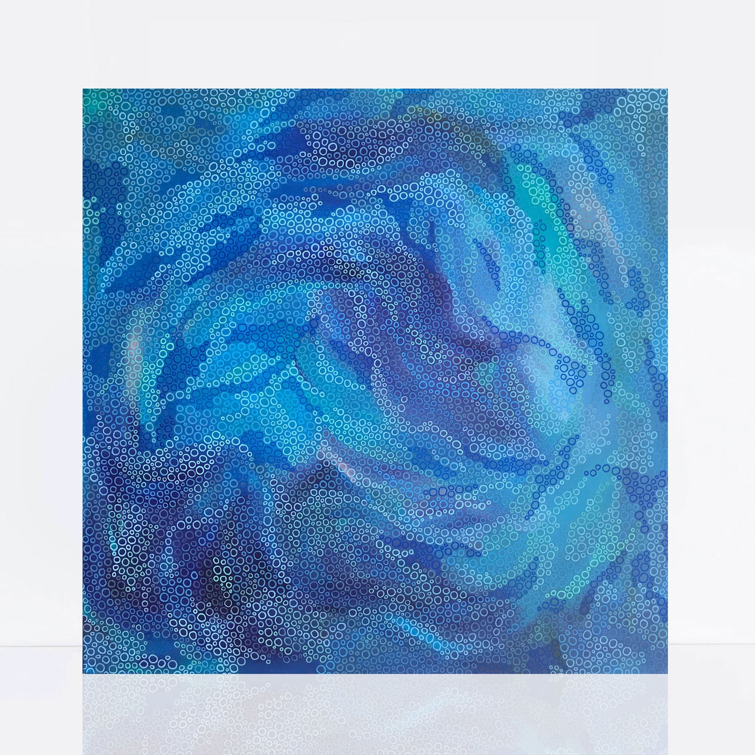blue and turquoise swirling abstract painting