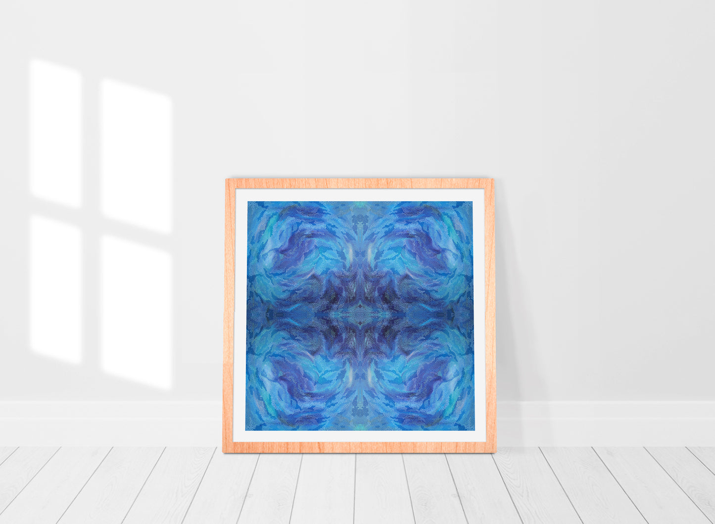 bold blue mandala print in frame