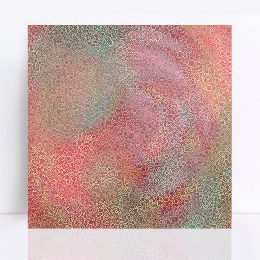 Swirling hues of pinks, coral, green and soft orange a dreamy abstract print inspired by  a summer breeze