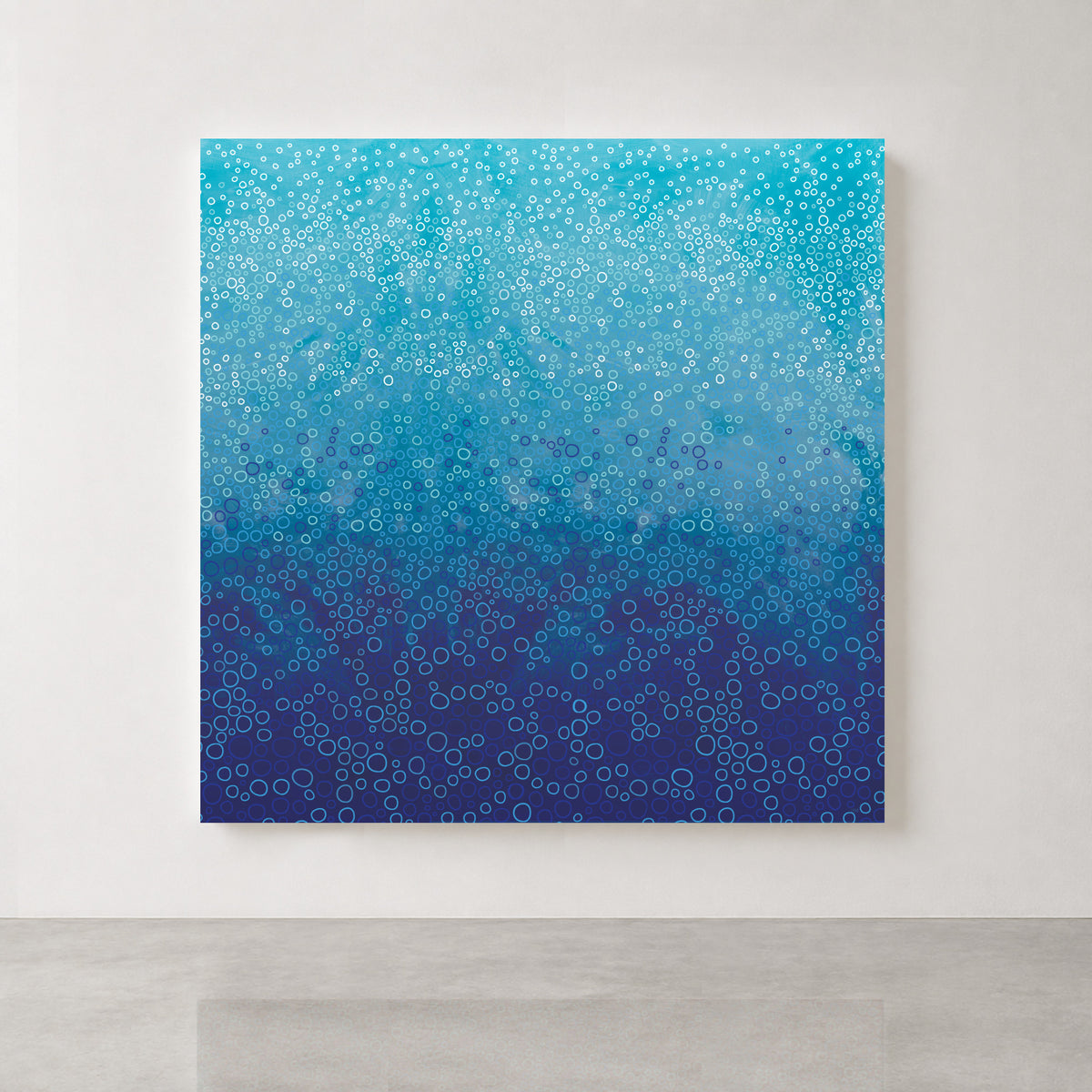 Square Tides abstract art print in deep blue, turquoise and aqua, Coastal Mineral colourway for contemporary commercial interiors