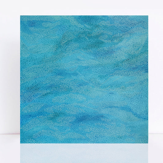 Salt Air is a calming large abstract painting inspired by the coastal breeze, with aqua, soft blue and hand-drawn details. 101x101cm, ready to hang.