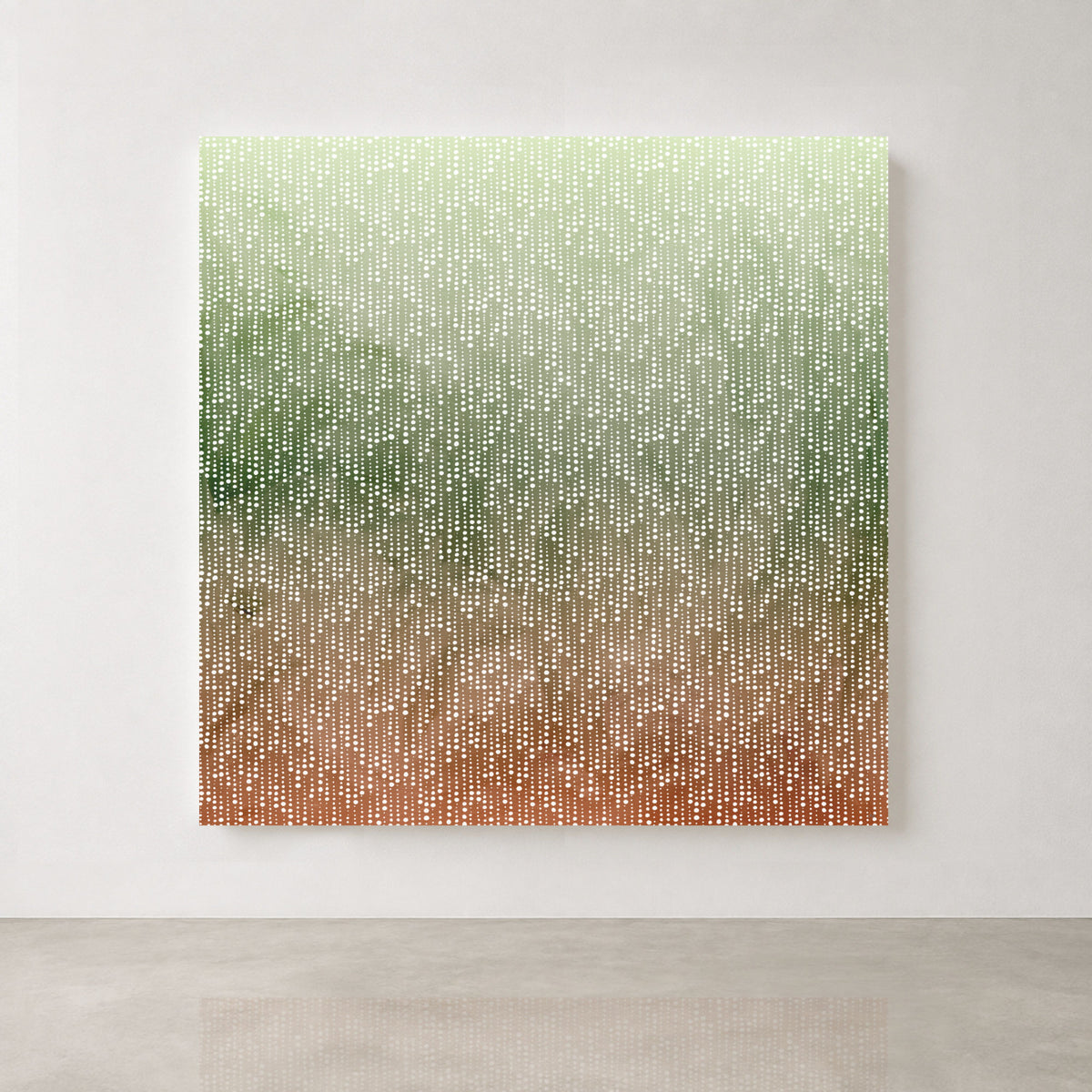 Earthy abstract wall art print with rainfall pattern in green, clay and natural tones